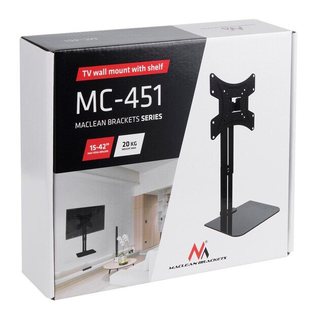 Wall mount for TV with shelf Maclean, max. 20kg, max. VESA 200x200, for TV 15-42 , MC-451