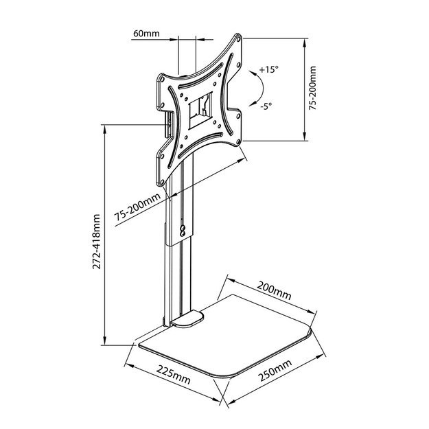 Wall mount for TV with shelf Maclean, max. 20kg, max. VESA 200x200, for TV 15-42 , MC-451