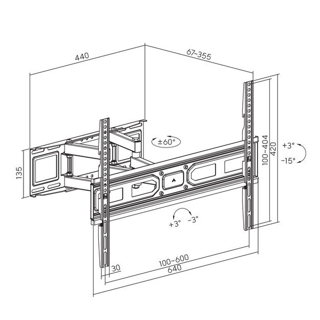 Maclean TV mount, max vesa 600x400, fits curved TVs, 37-80 , 40kg, MC-710N