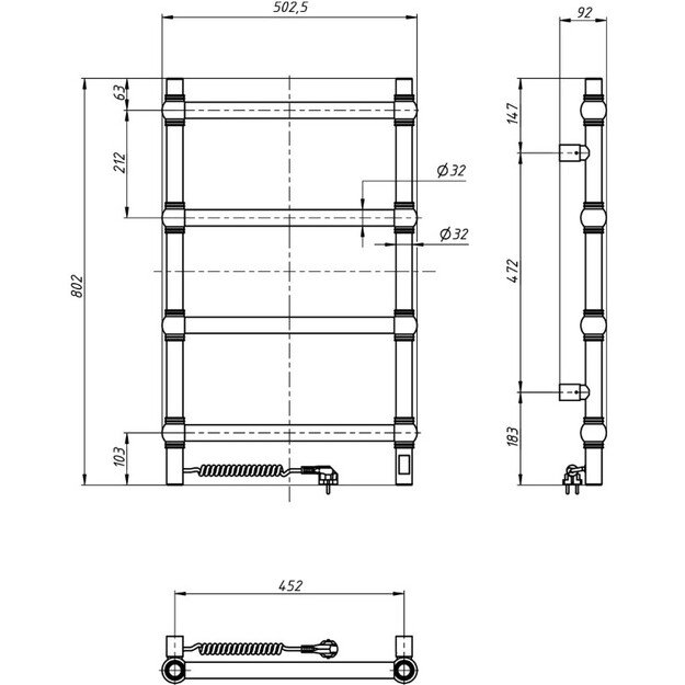 Elektrinis rankšluosčių džiovintuvas Navin Retro 500800 Sensor, 10-540133-5080 (laidas kairėje)