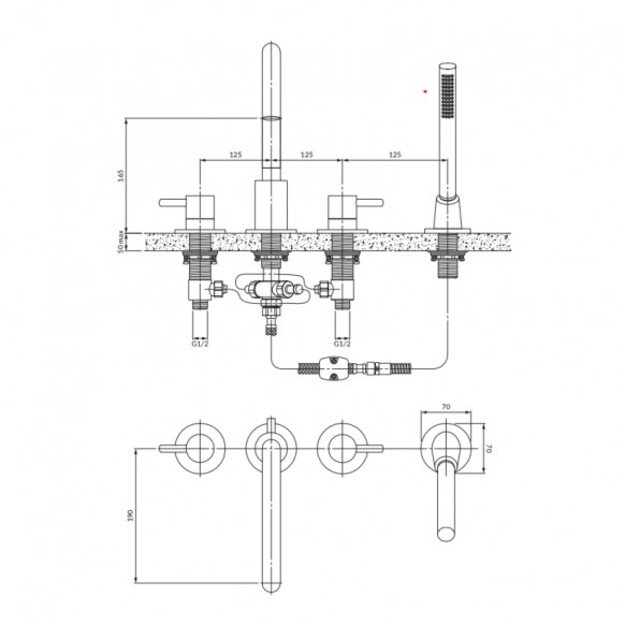 Maišytuvas montuojamas į vonios kraštą OMNIRES Y, šlifuoto žalvario, Y1232BSB 1