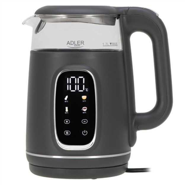 Adler Kettle with LED Display | AD 1305 | Electric | 2200 W | 1.7 L | Plastic | 360&deg; rotational base | Grey