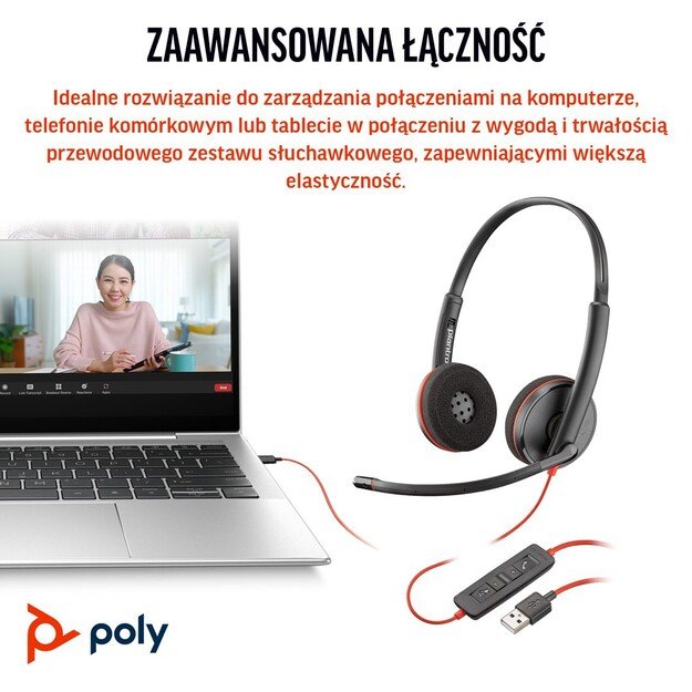 HP Poly Blackwire 3220 Stereo USB-C Headset +USB-C/A Adapter