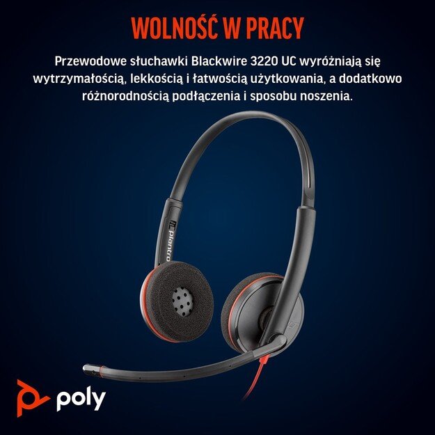 HP Poly Blackwire 3220 Stereo USB-C Headset +USB-C/A Adapter
