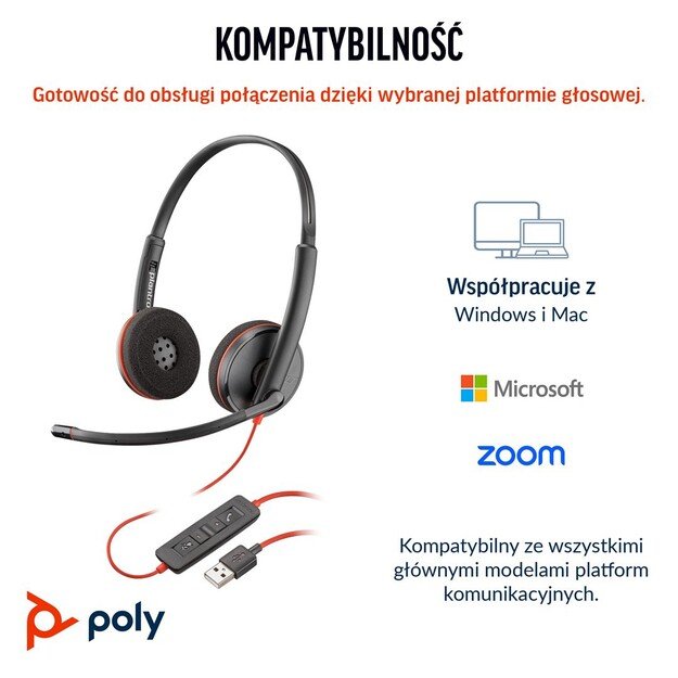 HP Poly Blackwire 3220 Stereo USB-C Headset +USB-C/A Adapter