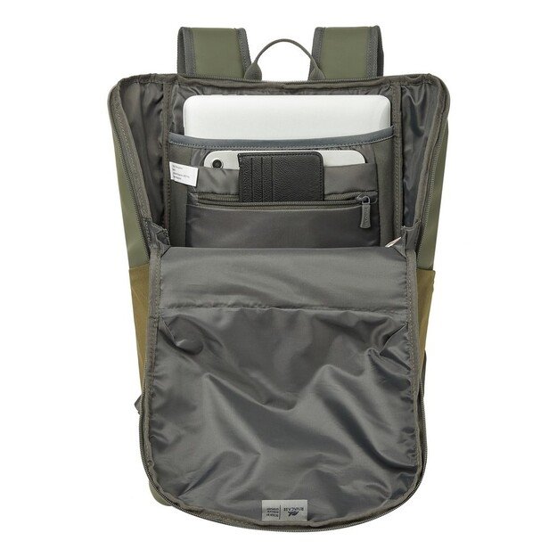 Rivacase Eden backpack Travel backpack Olive PU leather, Polyester, Recycled polyethylene terephthalate (rPET)