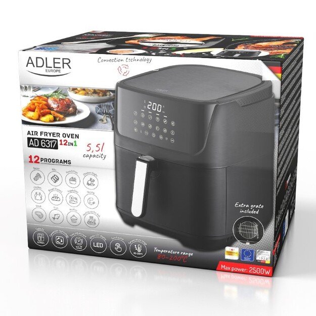 Adler AD 6317 Air Fryer Oven, 12 programs, 5.5 L, Black 1