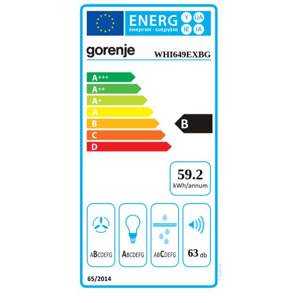 Gorenje WHI649EXBG cooker hood Wall-mounted Silver, Stainless steel 608 m&sup3;/h B