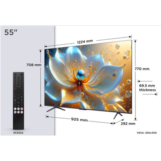 TCL 55T8C TV 139.7 cm (55 ) 4K Ultra HD Smart TV Wi-Fi Metallic 350 cd/m&sup2;