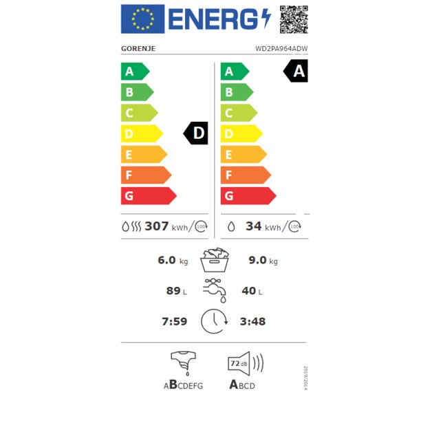 Gorenje Washing Machine with Dryer | WD2PA964ADW | Energy efficiency class A 1