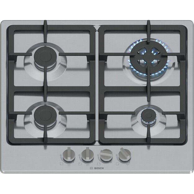 Bosch Serie 4 PGH6B5K90 hob Stainless steel Built-in 58 cm Gas 4 zone(s)
