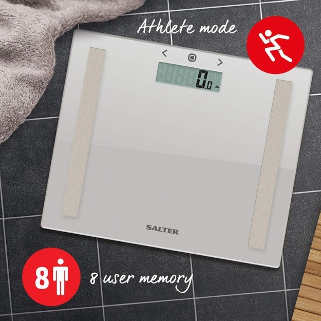 Salter 9113 GFEU12  Compact Glass Analyser Bathroom Scales, Grey