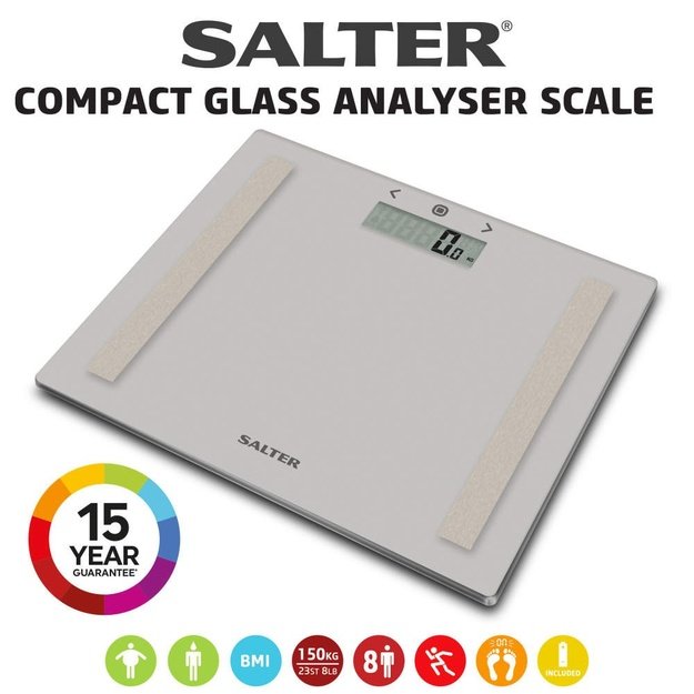 Salter 9113 GFEU12  Compact Glass Analyser Bathroom Scales, Grey