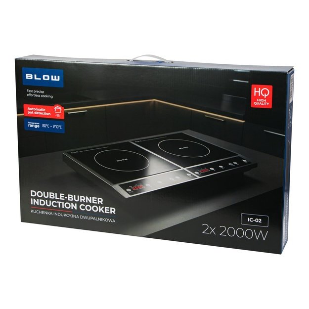 Induction cooker, two-burner adjustable hob, 2000W + 2000W BLOW