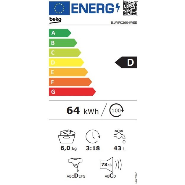 Skalbimo ma&scaron;ina Beko B1WFK2604WEE, 6 kg