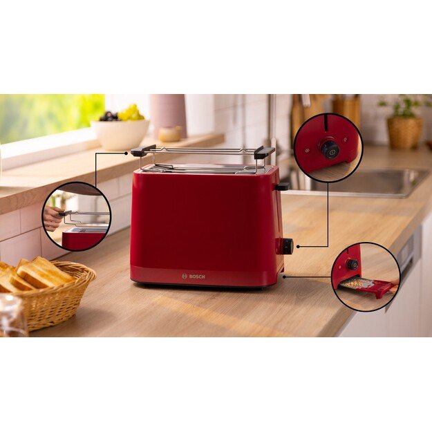Bosch TAT3M124 toaster 2 slice(s) 950 W Red 5