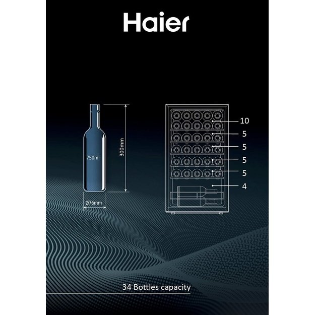 Haier Wine Bank 50 Serie 3 HWS34GGH1 Compressor wine cooler Freestanding Black 34 bottle(s)