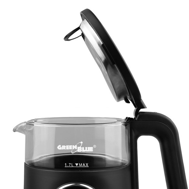 GreenBlue Cordless Electric Kettle, 1.7 L capacity, glass water tank, easy-to-read display, temperature selection, 2200 W,