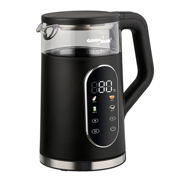 GreenBlue Cordless Electric Kettle, 1.7 L capacity, glass water tank, easy-to-read display, temperature selection, 2200 W,