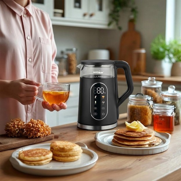GreenBlue Cordless Electric Kettle, 1.7 L capacity, glass water tank, easy-to-read display, temperature selection, 2200 W,