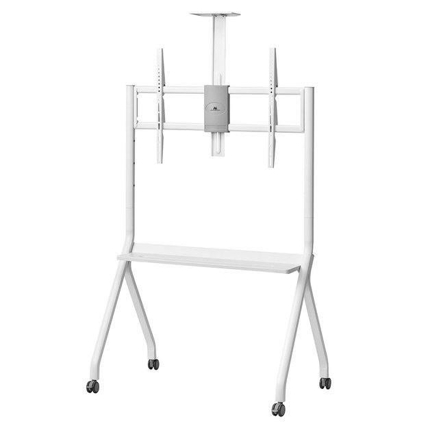 Maclean TV stand / cart, camera shelf, on casters, 55-100 , max load 120kg/10kg shelf, max. VESA 900x600, white, MC-114 W
