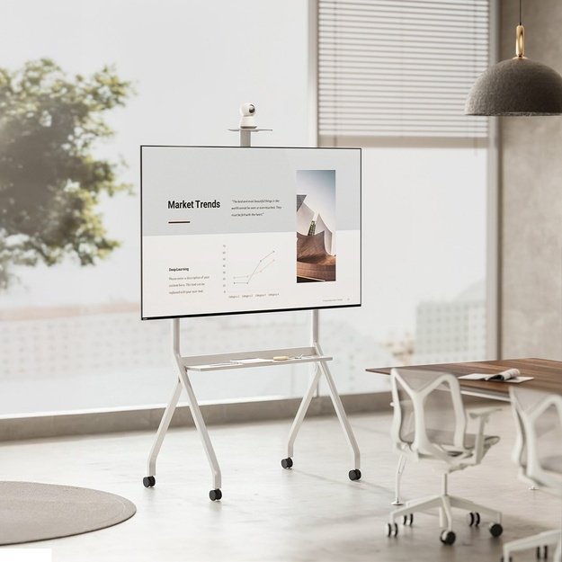 Maclean TV stand / cart, camera shelf, on casters, 55-100 , max load 120kg/10kg shelf, max. VESA 900x600, white, MC-114 W