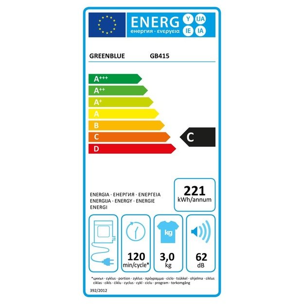 GreenBlue electric tumble dryer for clothes, 3kg load, GB415 GR