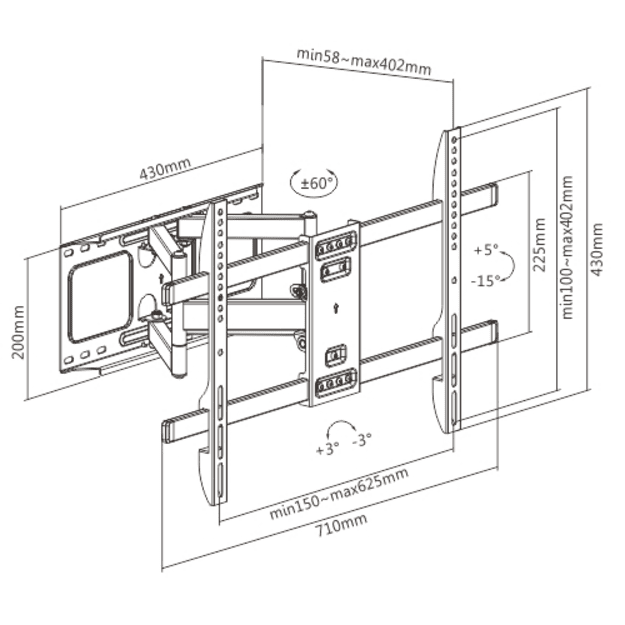 Gembird | Full-motion wall mount | Fixed | 37-80   | Maximum weight (capacity) 60 kg | Black
