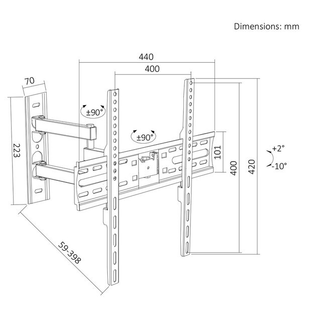 Maclean TV Mount / Bracket, max VESA 400x400, 32-55 , up to 30 kg, black, tilt adjustment +2&deg;&ndash;-10&deg; and swivel adjustment