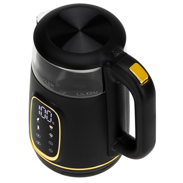 Adler D 1305 BG electric kettle 1.7 L 2200 W Black, Transparent, Gold