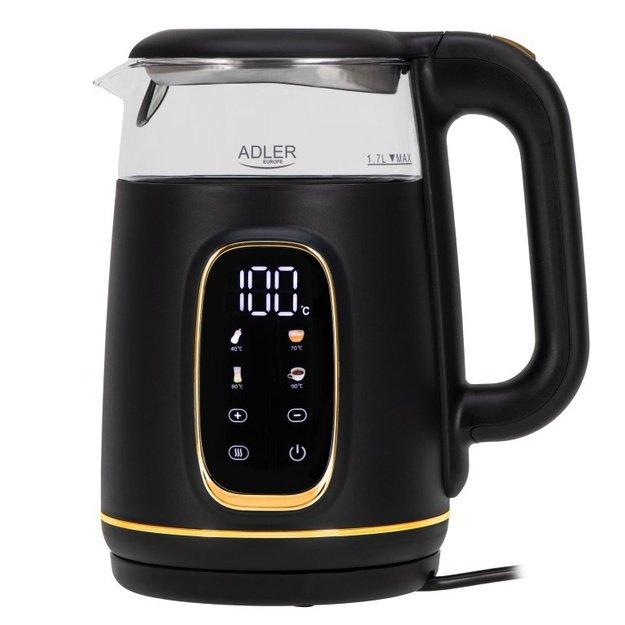 Adler D 1305 BG electric kettle 1.7 L 2200 W Black, Transparent, Gold