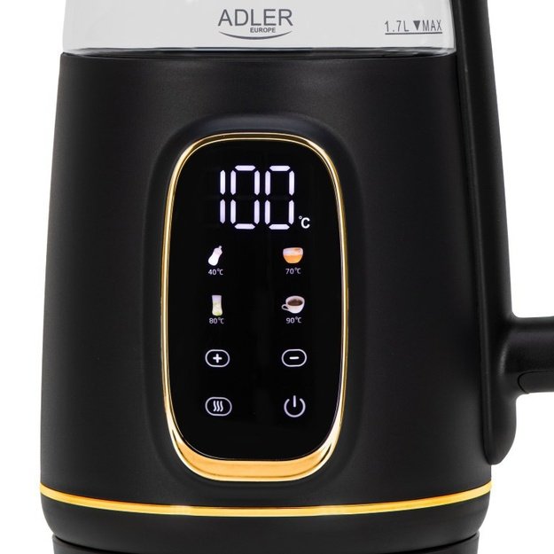 Adler D 1305 BG electric kettle 1.7 L 2200 W Black, Transparent, Gold