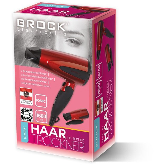 Brock HD 8501 RD Hair Dryer 1600W, Red