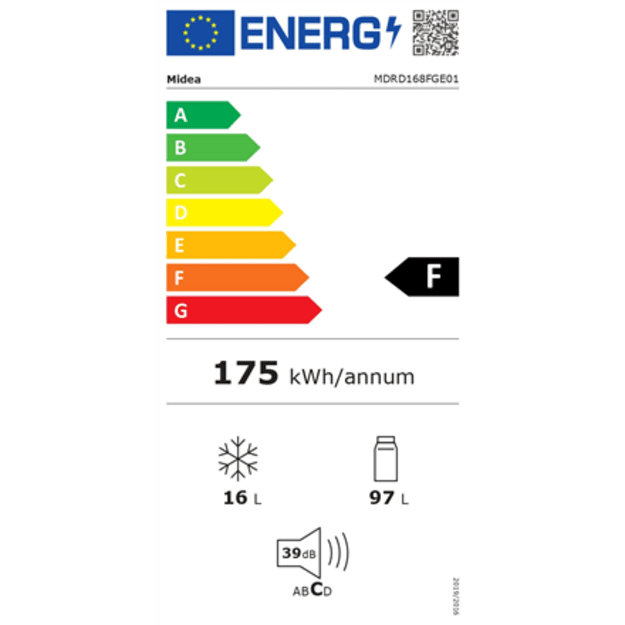 Midea Refrigerator | MDRD168FGE01 | Energy efficiency class E | Free standing | Larder | Height 84.5 cm | Fridge net capacity 97