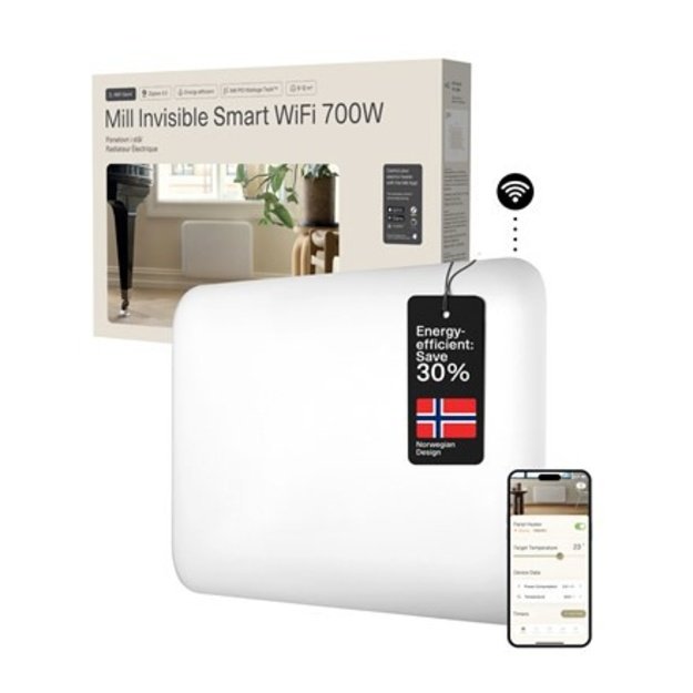 Mill Invisible Smart WiFi Heater | PA700WIFI4 | Panel Heater | 700 W | Suitable for rooms up to 9-12 m2 | White | IPX4