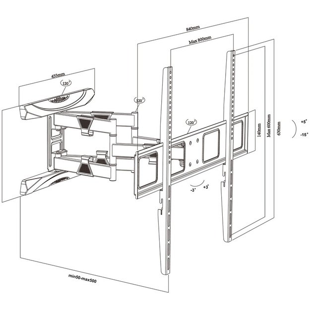 Maclean MC-423 TV Mount Full Motion Wall TV Bracket 43 -100  80kg max VESA 800x600 Adjustable Tilting Rotating Wall Distance