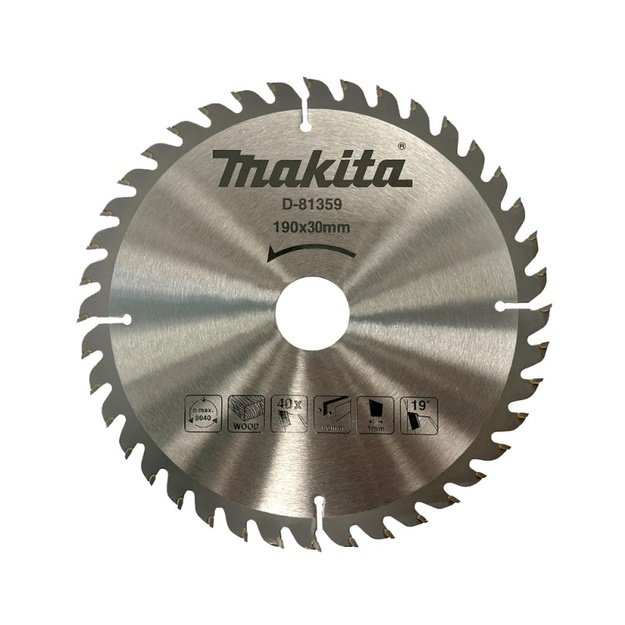 Pjovimo diskas medienai MAKITA 190x30x1,6mm 40T 19&deg;