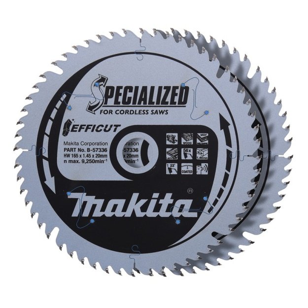 Pjovimo diskas medienai MAKITA Efficut 165x1,45x20mm T56 23&deg;, 2 vnt.