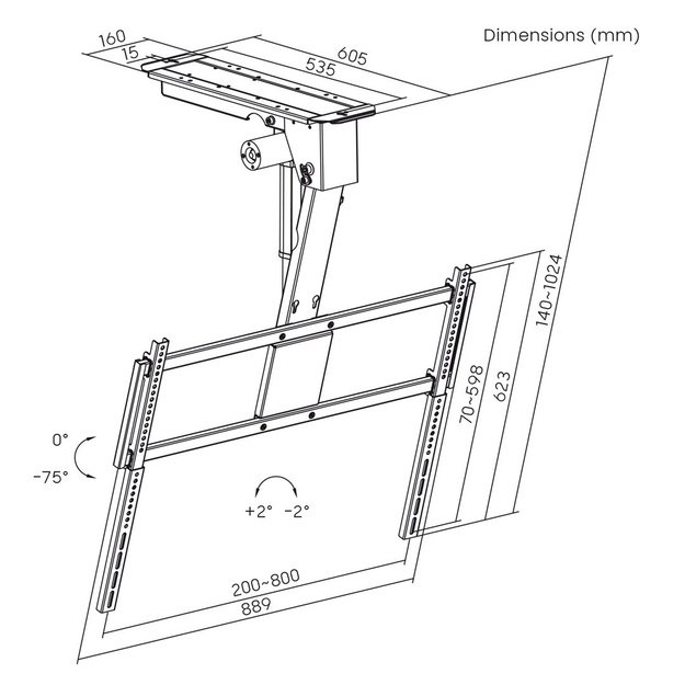 Maclean Electric TV Mount, Ceiling-Mounted, Tuya Compatible, Max. VESA 800x400, for 43-86  TVs, Max. 55 kg, MC-176 T