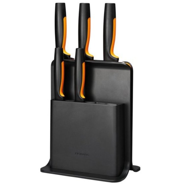 FISKARS SET OF 5 KNIVES IN A BLOCK BLACK FUNCTIONAL FORM