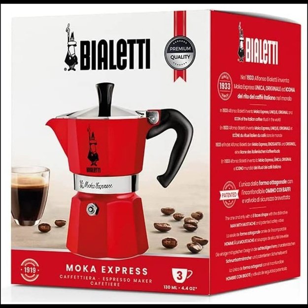 BIALETTI Moka Express 3-cup coffee maker 5466 - red