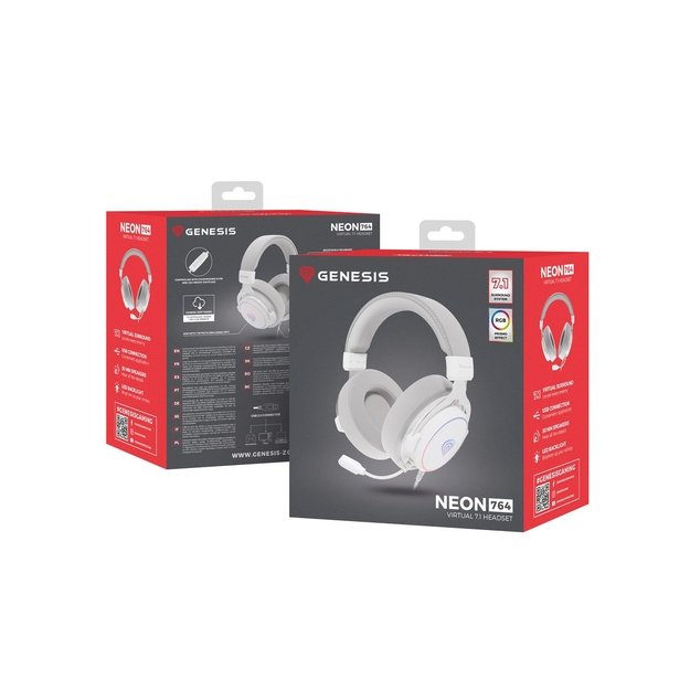 GENESIS NEON 764 RGB OVER-EAR HEADPHONES WITH MICROPHONE BACKLIGHT WHITE USB