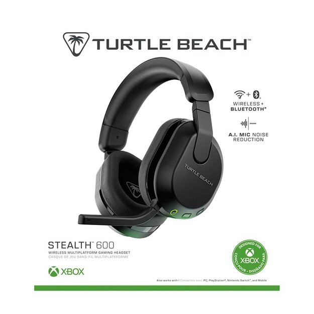 Turtle Beach Stealth 600 Black Wireless Multiplatform Gaming Headset with up to 80 hour Battery, 50mm Speakers and Bluetooth