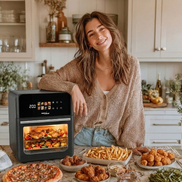 GreenBlue AIR FRYER Oil-Free Air Fryer, 1800W, 10L capacity, 8 programs, accessories, timer, GB950