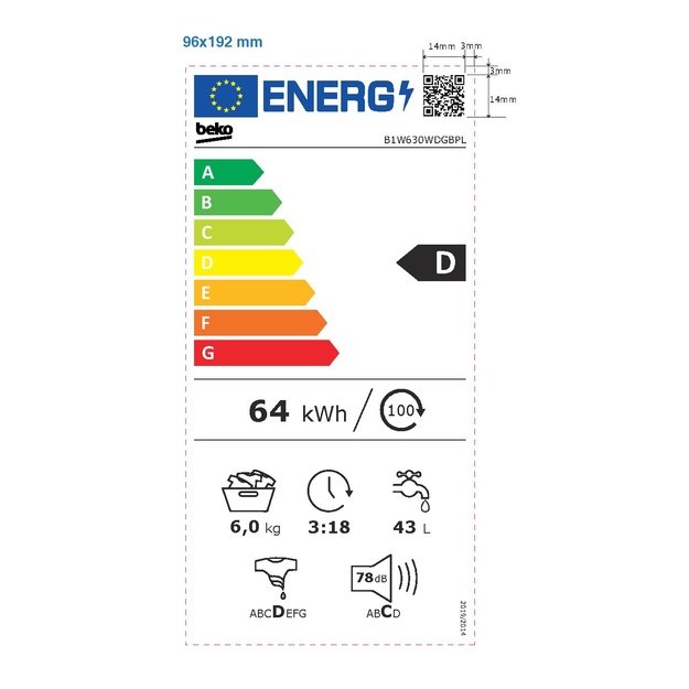 Skalbyklė BEKO B1W630WDGBPL 6kg