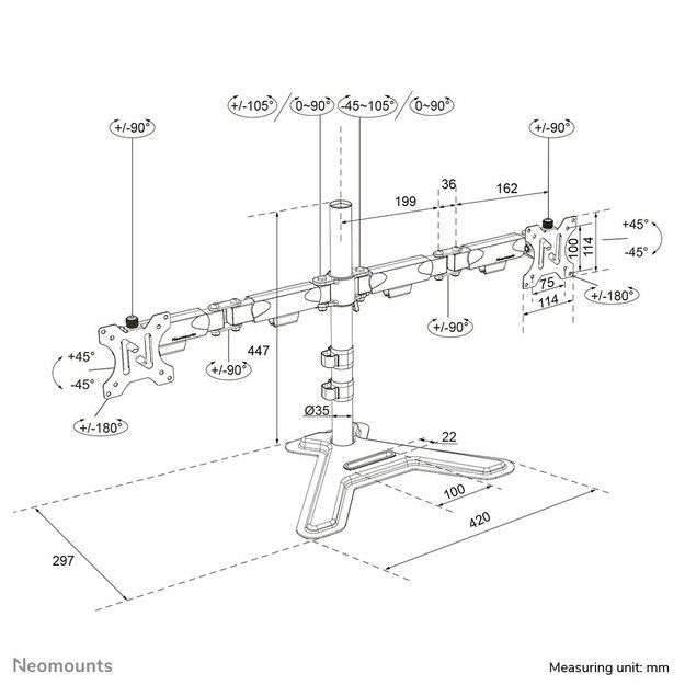 Neomounts DS45-600BL2 Dual monitor stand 10-32 