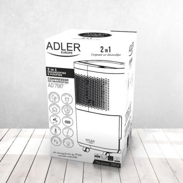 Adler | Air Dehumidifier | AD 7917 | Power 200 W | Suitable for rooms up to 60 m&sup3; | Water tank capacity 2.2 L | White