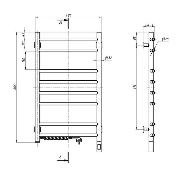 El.rank&scaron;luosčių džiovintuvas Navin Kamelia 480*800 Sensor su laikmačiu kairė 12-007133-4880 2