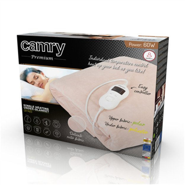Camry Electric blanket CR 7423 Number of heating levels 8 Number of persons 1 Washable Coral fleece 60 W Beige 1