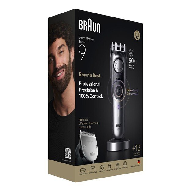 Braun BeardTrimmer 9 BT9560 beard trimmer Battery 52 2 cm Wet & Dry Black, Silver 3